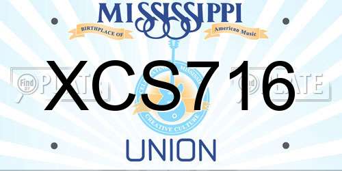 XCS716 Mississippi License Plate
