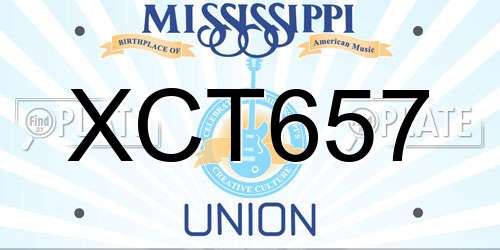 XCT657 Mississippi License Plate
