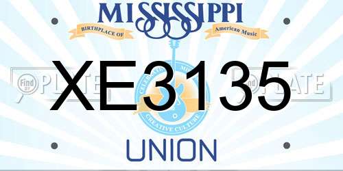 XE3135 Mississippi License Plate
