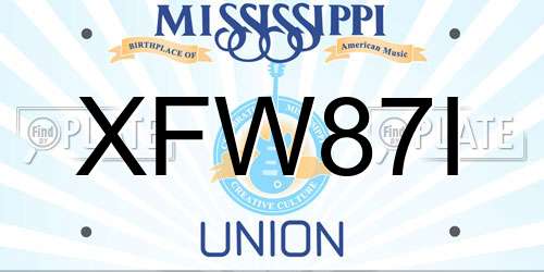 XFW87I Mississippi License Plate