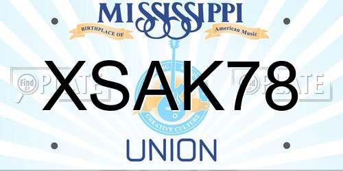 XSAK78 Mississippi License Plate