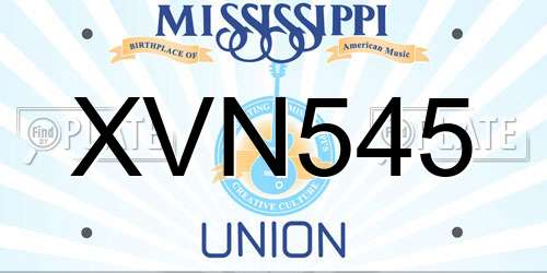 XVN545 Mississippi License Plate