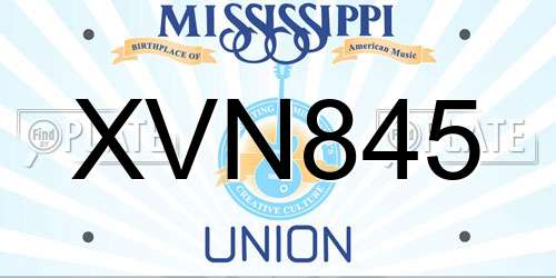 XVN845 Mississippi License Plate