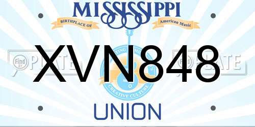 XVN848 Mississippi License Plate