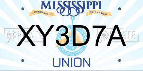 XY3D7A Mississippi License Plate