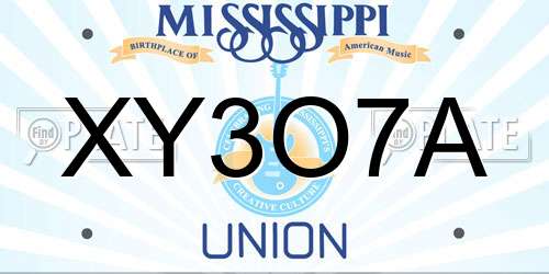 XY3O7A Mississippi License Plate