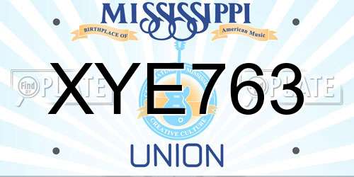 XYE763 Mississippi License Plate