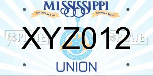 XYZ012 Mississippi License Plate