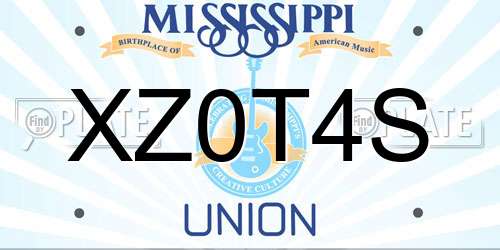 XZ0T4S Mississippi License Plate