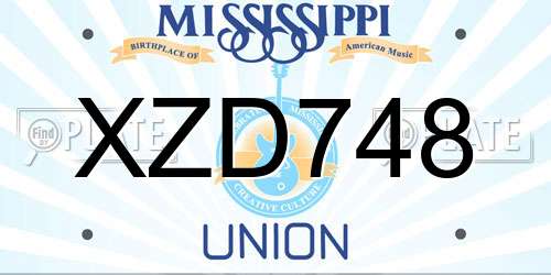 XZD748 Mississippi License Plate