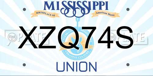 XZQ74S Mississippi License Plate