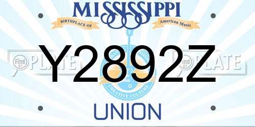 Y2892Z Mississippi License Plate