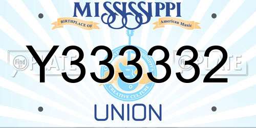 Y333332 Mississippi License Plate