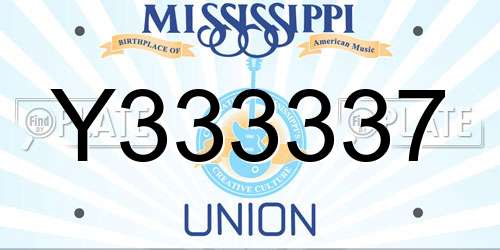 Y333337 Mississippi License Plate