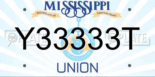 Y33333T Mississippi License Plate