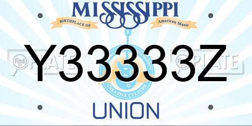 Y33333Z Mississippi License Plate