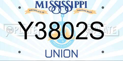 Y3802S Mississippi License Plate