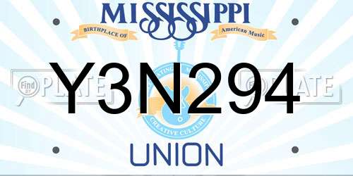 Y3N294 Mississippi License Plate