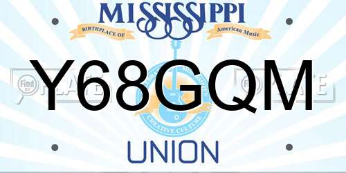 Y68GQM Mississippi License Plate