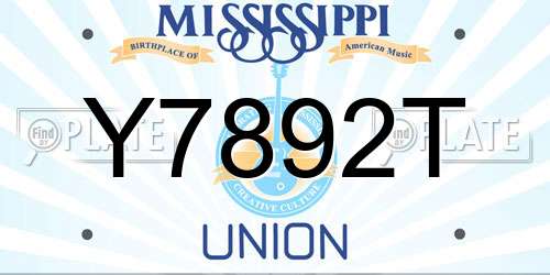 Y7892T Mississippi License Plate