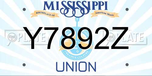 Y7892Z Mississippi License Plate