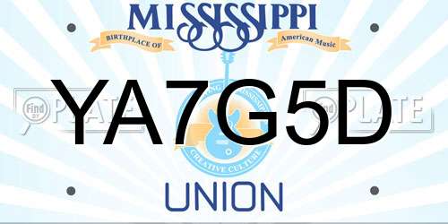 YA7G5D Mississippi License Plate