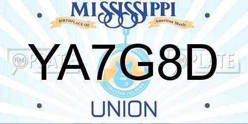 YA7G8D Mississippi License Plate