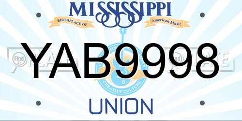 YAB9998 Mississippi License Plate