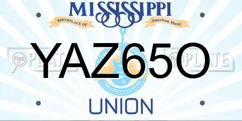 YAZ65O Mississippi License Plate