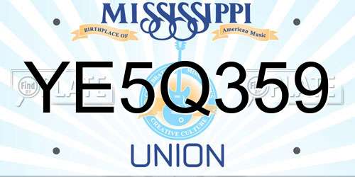 YE5Q359 Mississippi License Plate