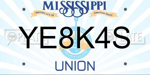 YE8K4S Mississippi License Plate