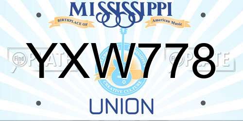 YXW778 Mississippi License Plate