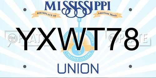 YXWT78 Mississippi License Plate