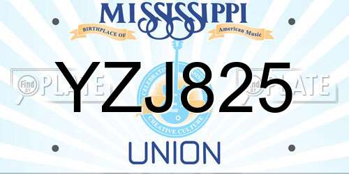 YZJ825 Mississippi License Plate
