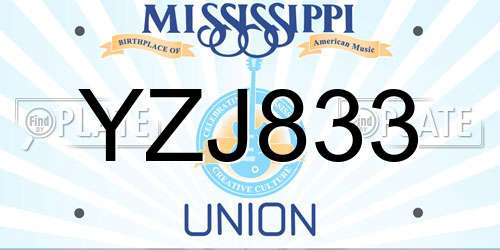 YZJ833 Mississippi License Plate
