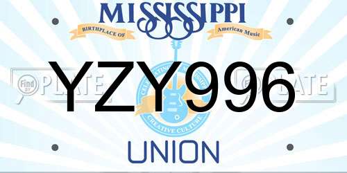 YZY996 Mississippi License Plate