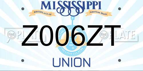 Z006ZT Mississippi License Plate