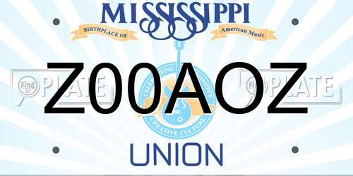 Z00AOZ Mississippi License Plate