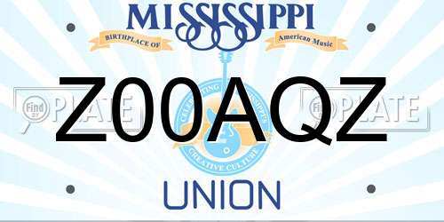 Z00AQZ Mississippi License Plate