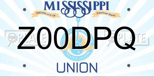 Z00DPQ Mississippi License Plate