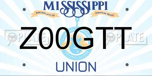Z00GTT Mississippi License Plate
