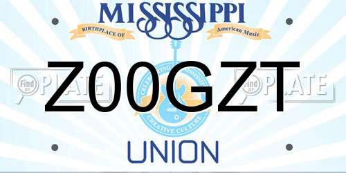 Z00GZT Mississippi License Plate