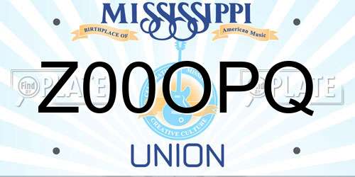 Z00OPQ Mississippi License Plate