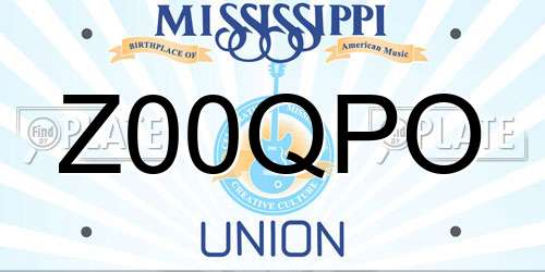 Z00QPO Mississippi License Plate