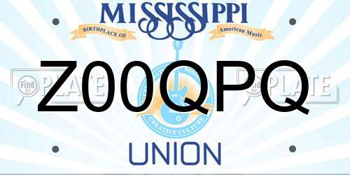 Z00QPQ Mississippi License Plate