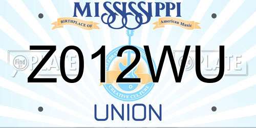 Z012WU Mississippi License Plate