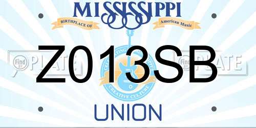 Z013SB Mississippi License Plate