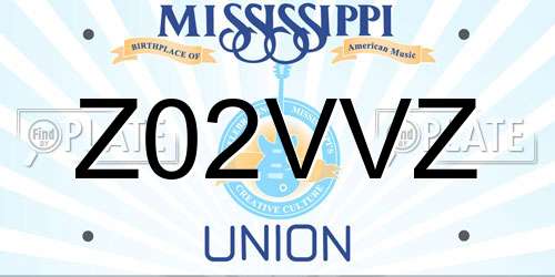 Z02VVZ Mississippi License Plate