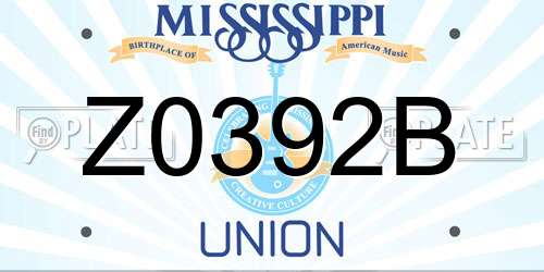 Z0392B Mississippi License Plate
