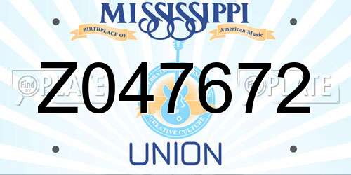 Z047672 Mississippi License Plate